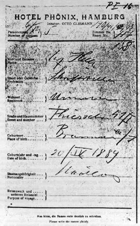 Adolf Hitler requests to be released from Austrian citizenship and obtains the official consent of the Austrian government, making him stateless. Pictured is a hotel receipt from 6 Oct. 1927 where Hitler wrote Staatlos under nationality
